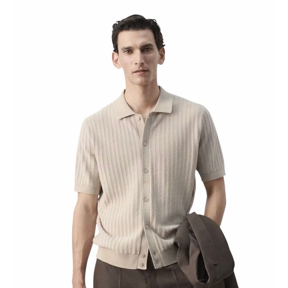 Mango men’s structured knit cotton shirt Small